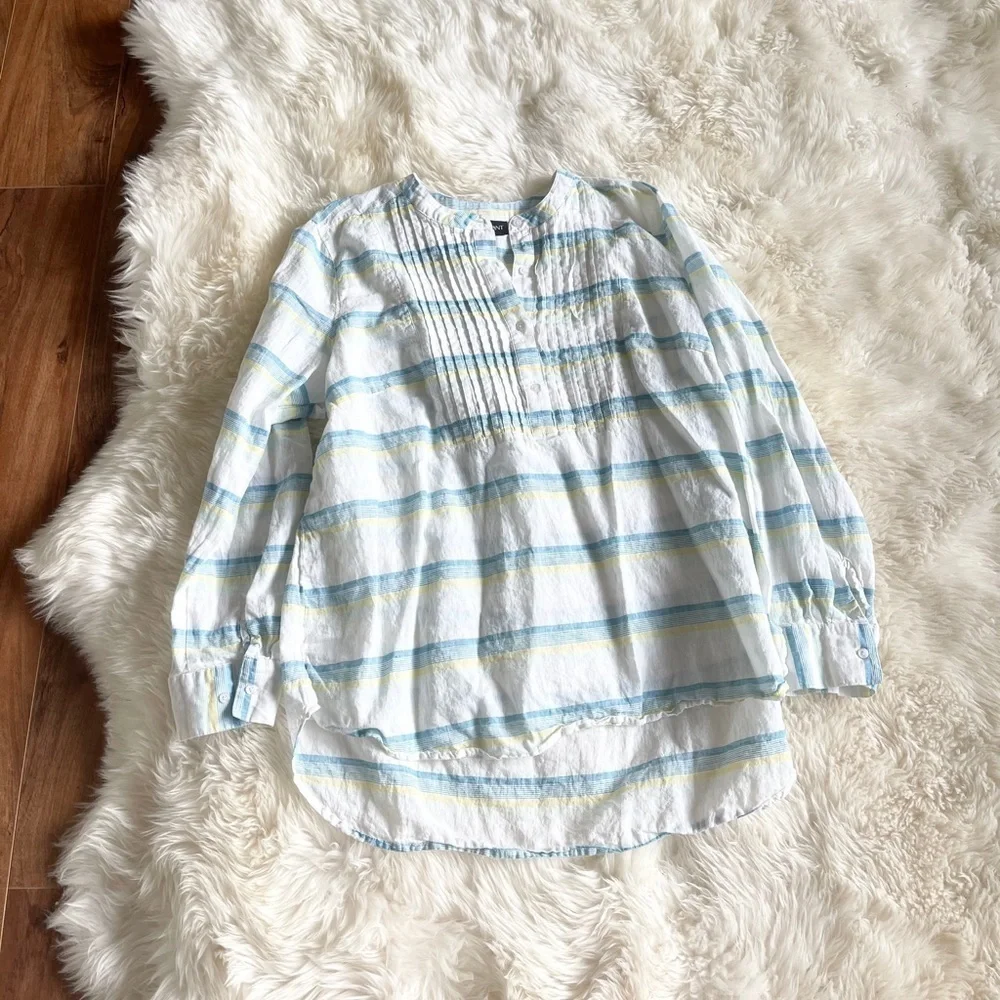 Lane Bryant Stripe Cotton Linen Pleated Top 14/16